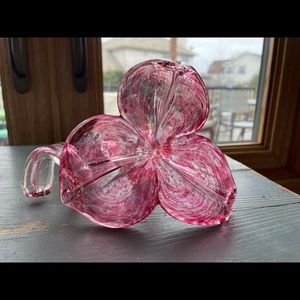 Murano style flower with vine. Glass art. Beautiful pink with sparkles.
